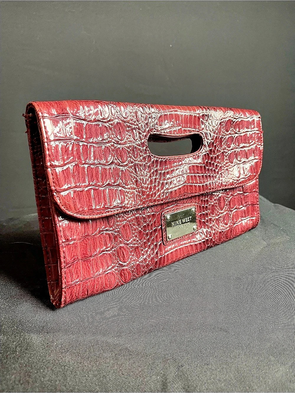 Nine West Crocodile Embossed Red Clutch
